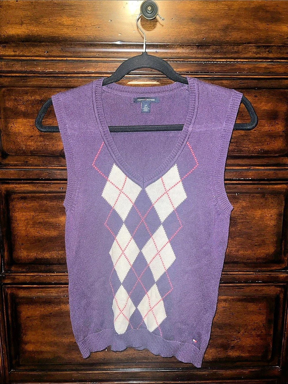 Tommy Hilfiger Women'Small Argyle V-Neck Sweater Vest Size Small